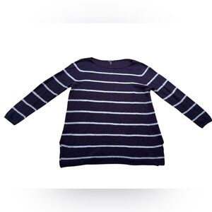 Eileen Fisher Striped Tencel Merino Alpaca Pullover Sweater Size Large Navy